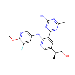 COc1ncc(Nc2ncc([C@H](C)CO)cc2-c2nc(C)nc(N)n2)cc1F ZINC000113238322