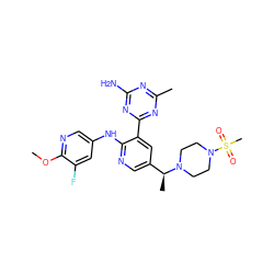 COc1ncc(Nc2ncc([C@H](C)N3CCN(S(C)(=O)=O)CC3)cc2-c2nc(C)nc(N)n2)cc1F ZINC000095556669