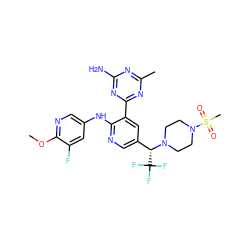 COc1ncc(Nc2ncc([C@H](N3CCN(S(C)(=O)=O)CC3)C(F)(F)F)cc2-c2nc(C)nc(N)n2)cc1F ZINC000095552962