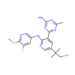 COc1ncc(Nc2ncc(C(C)(C)CO)cc2-c2nc(C)nc(N)n2)cc1F ZINC000113240795