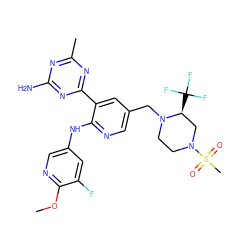 COc1ncc(Nc2ncc(CN3CCN(S(C)(=O)=O)C[C@@H]3C(F)(F)F)cc2-c2nc(C)nc(N)n2)cc1F ZINC000113150887