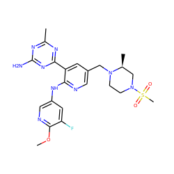 COc1ncc(Nc2ncc(CN3CCN(S(C)(=O)=O)C[C@@H]3C)cc2-c2nc(C)nc(N)n2)cc1F ZINC000095556299