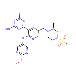 COc1ncc(Nc2ncc(CN3CCN(S(C)(=O)=O)C[C@@H]3C)cc2-c2nc(C)nc(N)n2)cn1 ZINC000113149253