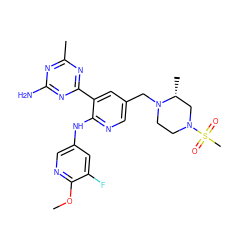 COc1ncc(Nc2ncc(CN3CCN(S(C)(=O)=O)C[C@H]3C)cc2-c2nc(C)nc(N)n2)cc1F ZINC000095554768