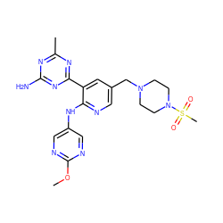 COc1ncc(Nc2ncc(CN3CCN(S(C)(=O)=O)CC3)cc2-c2nc(C)nc(N)n2)cn1 ZINC000095556240