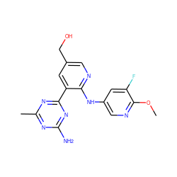 COc1ncc(Nc2ncc(CO)cc2-c2nc(C)nc(N)n2)cc1F ZINC000299841150