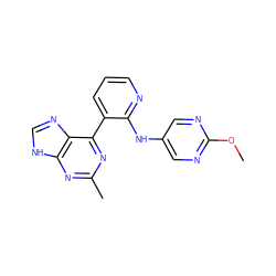 COc1ncc(Nc2ncccc2-c2nc(C)nc3[nH]cnc23)cn1 ZINC000113150933