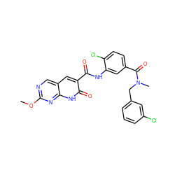 COc1ncc2cc(C(=O)Nc3cc(C(=O)N(C)Cc4cccc(Cl)c4)ccc3Cl)c(=O)[nH]c2n1 ZINC000103250304