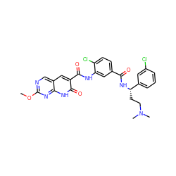 COc1ncc2cc(C(=O)Nc3cc(C(=O)N[C@@H](CCN(C)C)c4cccc(Cl)c4)ccc3Cl)c(=O)[nH]c2n1 ZINC000103251302