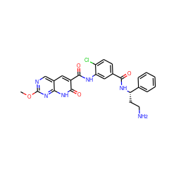 COc1ncc2cc(C(=O)Nc3cc(C(=O)N[C@@H](CCN)c4ccccc4)ccc3Cl)c(=O)[nH]c2n1 ZINC000103251271