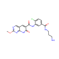 COc1ncc2cc(C(=O)Nc3cc(C(=O)NCCCN)ccc3Cl)c(=O)[nH]c2n1 ZINC000103251285