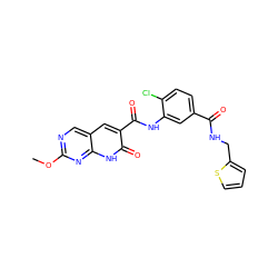 COc1ncc2cc(C(=O)Nc3cc(C(=O)NCc4cccs4)ccc3Cl)c(=O)[nH]c2n1 ZINC000103250306