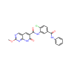 COc1ncc2cc(C(=O)Nc3cc(C(=O)Nc4ccccc4)ccc3Cl)c(=O)[nH]c2n1 ZINC000103250294