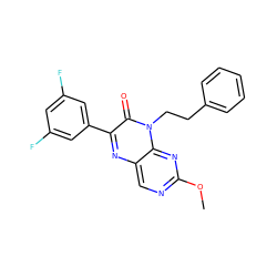 COc1ncc2nc(-c3cc(F)cc(F)c3)c(=O)n(CCc3ccccc3)c2n1 ZINC000004238503