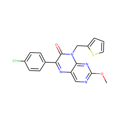 COc1ncc2nc(-c3ccc(Cl)cc3)c(=O)n(Cc3cccs3)c2n1 ZINC000004238917