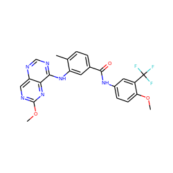 COc1ncc2ncnc(Nc3cc(C(=O)Nc4ccc(OC)c(C(F)(F)F)c4)ccc3C)c2n1 ZINC000148352475