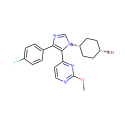 COc1nccc(-c2c(-c3ccc(F)cc3)ncn2[C@H]2CC[C@@H](O)CC2)n1 ZINC000147701032