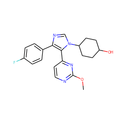 COc1nccc(-c2c(-c3ccc(F)cc3)ncn2C2CCC(O)CC2)n1 ZINC000000602269