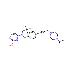 COc1nccc(N(Cc2ccc(C#CCN3CCN(C(C)C)CC3)cc2)CC(C)(C)C)n1 ZINC001772646207