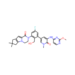 COc1nccc(Nc2cc(-c3cc(F)cc(N4CCn5c(cc6c5CC(C)(C)C6)C4=O)c3CO)cn(C)c2=O)n1 ZINC000116054665