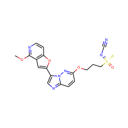 COc1nccc2oc(-c3cnc4ccc(OCCC[S@](C)(=O)=NC#N)nn34)cc12 ZINC000219885843