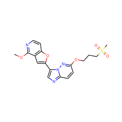 COc1nccc2oc(-c3cnc4ccc(OCCCS(C)(=O)=O)nn34)cc12 ZINC000204938258