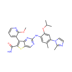 COc1ncccc1-c1c(C(N)=O)sc2cnc(Nc3cc(C)c(-n4ccnc4C)cc3OC(C)C)nc12 ZINC000150289479