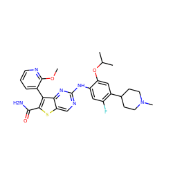 COc1ncccc1-c1c(C(N)=O)sc2cnc(Nc3cc(F)c(C4CCN(C)CC4)cc3OC(C)C)nc12 ZINC000150302107