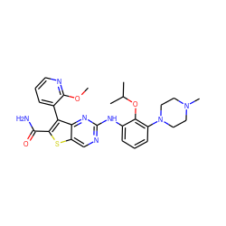 COc1ncccc1-c1c(C(N)=O)sc2cnc(Nc3cccc(N4CCN(C)CC4)c3OC(C)C)nc12 ZINC000217635869