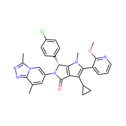 COc1ncccc1-c1c(C2CC2)c2c(n1C)[C@@H](c1ccc(Cl)cc1)N(c1cc(C)c3nnc(C)n3c1)C2=O ZINC001772645007