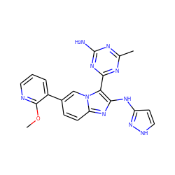 COc1ncccc1-c1ccc2nc(Nc3cc[nH]n3)c(-c3nc(C)nc(N)n3)n2c1 ZINC000095557257