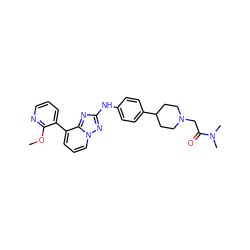 COc1ncccc1-c1cccn2nc(Nc3ccc(C4CCN(CC(=O)N(C)C)CC4)cc3)nc12 ZINC000096169778