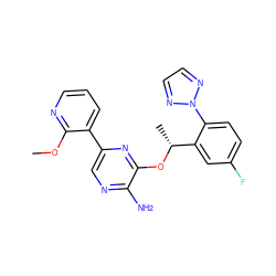 COc1ncccc1-c1cnc(N)c(O[C@H](C)c2cc(F)ccc2-n2nccn2)n1 ZINC000169352668