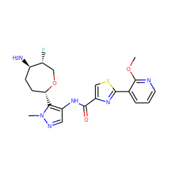 COc1ncccc1-c1nc(C(=O)Nc2cnn(C)c2[C@@H]2CC[C@@H](N)[C@H](F)CO2)cs1 ZINC000205658581