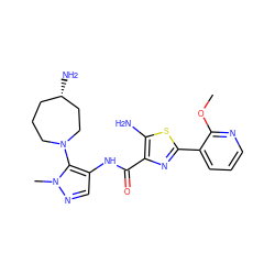 COc1ncccc1-c1nc(C(=O)Nc2cnn(C)c2N2CCC[C@H](N)CC2)c(N)s1 ZINC000169699463