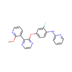 COc1ncccc1-c1nccnc1Oc1ccc(Nc2ccccn2)c(F)c1 ZINC000147583065