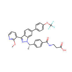 COc1ncccc1-c1nn([C@@H](C)c2ccc(C(=O)NCCC(=O)O)cc2)c2cc(-c3ccc(OC(F)(F)F)cc3)ccc12 ZINC000473083193