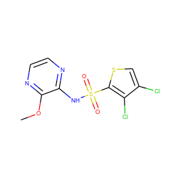 COc1nccnc1NS(=O)(=O)c1scc(Cl)c1Cl ZINC000138370978