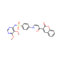 COc1ncnc(NS(=O)(=O)c2ccc(N/C=C\C(=O)c3cc4ccccc4oc3=O)cc2)c1OC ZINC001772574622