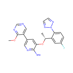 COc1ncncc1-c1cnc(N)c(O[C@H](C)c2cc(F)ccc2-n2nccn2)c1 ZINC000103249672