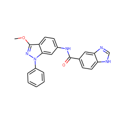 COc1nn(-c2ccccc2)c2cc(NC(=O)c3ccc4[nH]cnc4c3)ccc12 ZINC000150039364