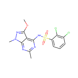 COc1nn(C)c2nc(C)nc(NS(=O)(=O)c3cccc(Cl)c3Cl)c12 ZINC001772641884