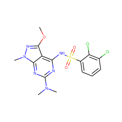 COc1nn(C)c2nc(N(C)C)nc(NS(=O)(=O)c3cccc(Cl)c3Cl)c12 ZINC001772644675