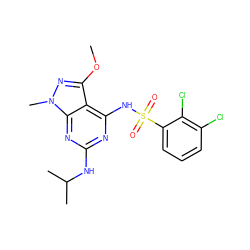 COc1nn(C)c2nc(NC(C)C)nc(NS(=O)(=O)c3cccc(Cl)c3Cl)c12 ZINC001772642135