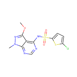 COc1nn(C)c2ncnc(NS(=O)(=O)c3ccc(Cl)s3)c12 ZINC001772652609