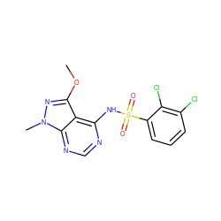 COc1nn(C)c2ncnc(NS(=O)(=O)c3cccc(Cl)c3Cl)c12 ZINC001772629219