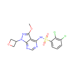 COc1nn(C2COC2)c2ncnc(NS(=O)(=O)c3cccc(Cl)c3Cl)c12 ZINC001772646092