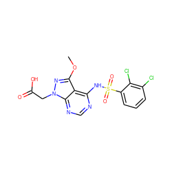 COc1nn(CC(=O)O)c2ncnc(NS(=O)(=O)c3cccc(Cl)c3Cl)c12 ZINC001772643316