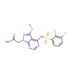 COc1nn(CC(N)=O)c2ncnc(NS(=O)(=O)c3cccc(Cl)c3Cl)c12 ZINC001772575157