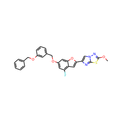 COc1nn2cc(-c3cc4c(F)cc(OCc5cccc(OCc6ccccc6)c5)cc4o3)nc2s1 ZINC000653757346